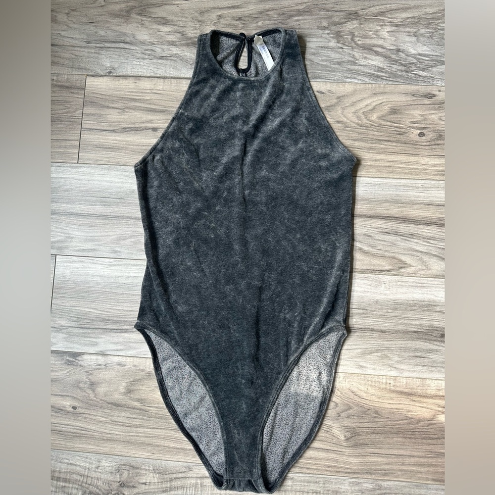 Intimately Free People Cozy Charcoal Crushed Velvet Bodysuit Tank Size Small